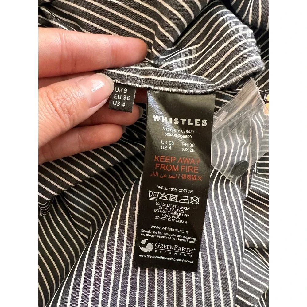 NEW Whistles Black Julia Stripe Boilersuit Jumpsuit Organic Cotton Womens Size 4